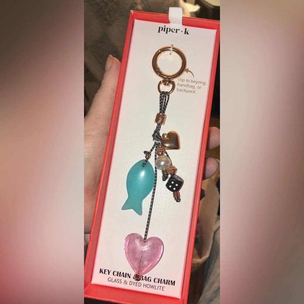 PIPER K Sea Ocean Life Love Glass & Howlite Multiple Charm Bag Keychain NEW NWT